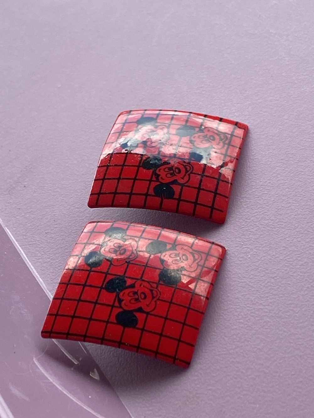 Red and black vintage Mickey Mouse earrings